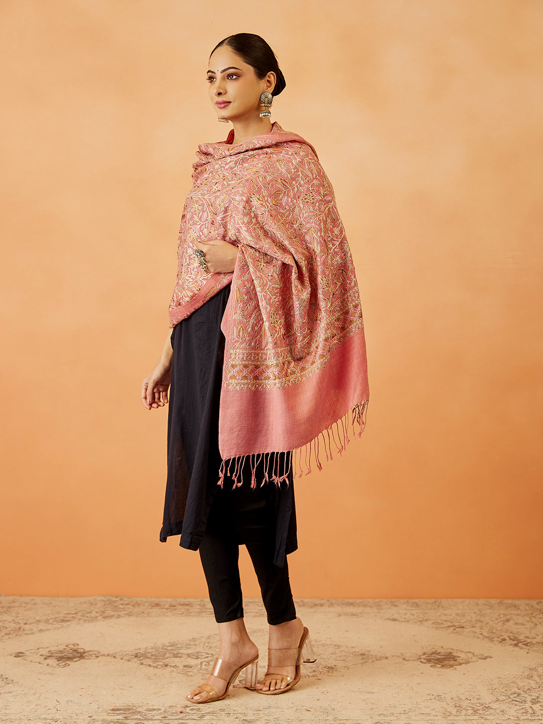 Women's Anmol Wool Blend Nalki Embroidered Stole (Size: 71x203 CM)