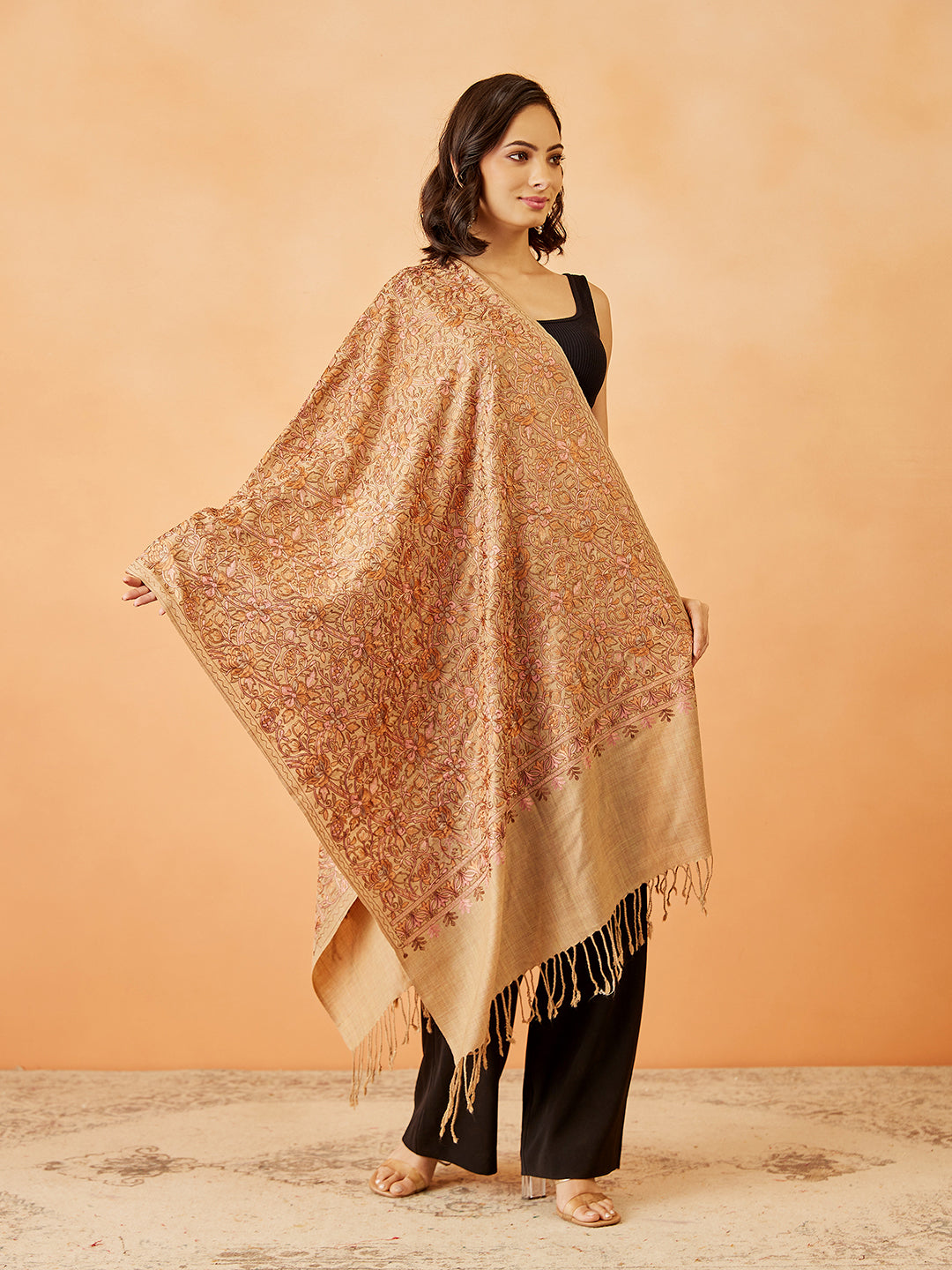 Women's Shaguft Wool Blend Nalki Embroidered Stole (Size: 71x203 CM)