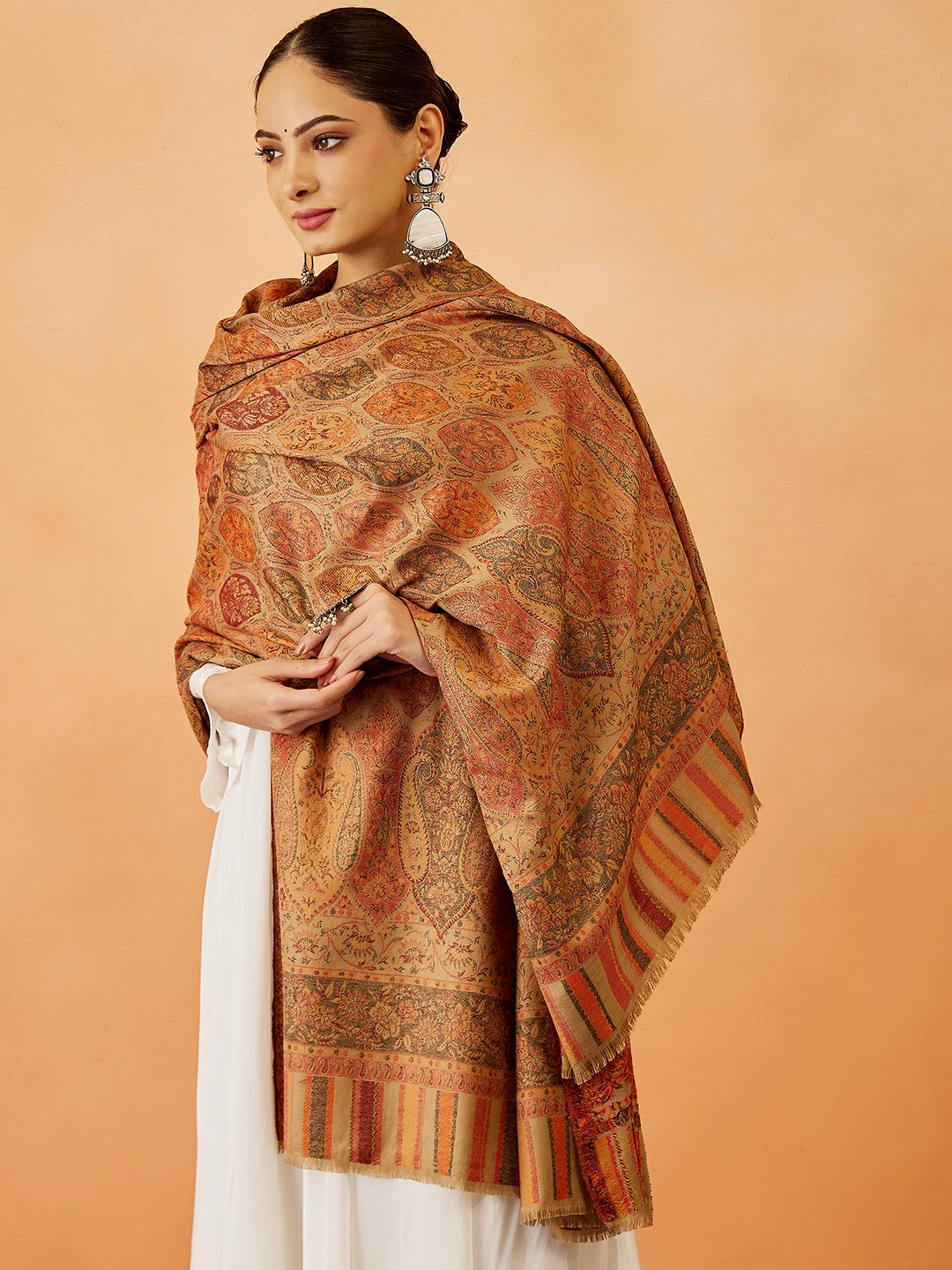 Women Gulnaz Kaani Wool Blend Kashmiri Shawl (Size: 101x203 CM)