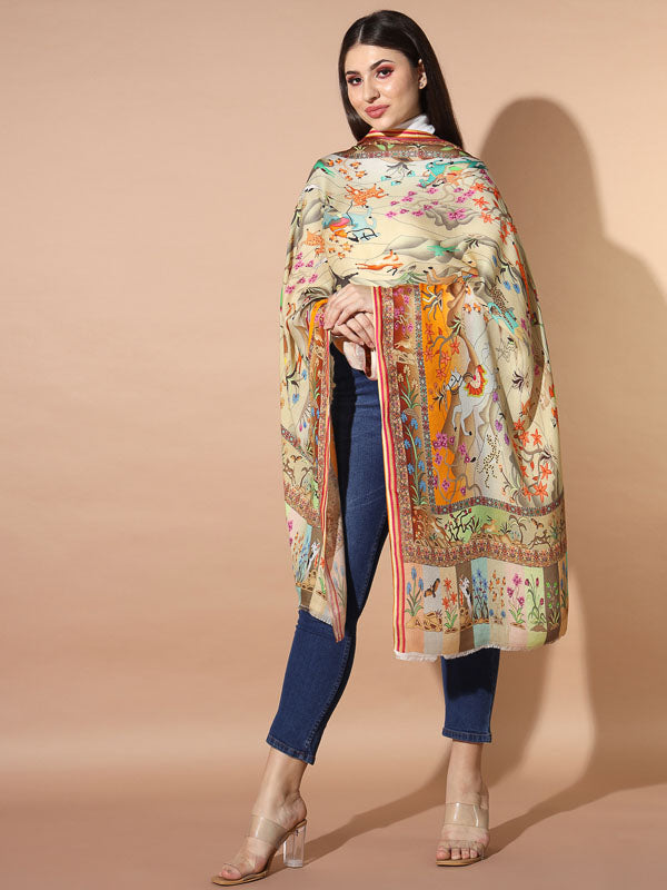 Women's Multicoloured Printed Stole (Size : 71X203 CM)