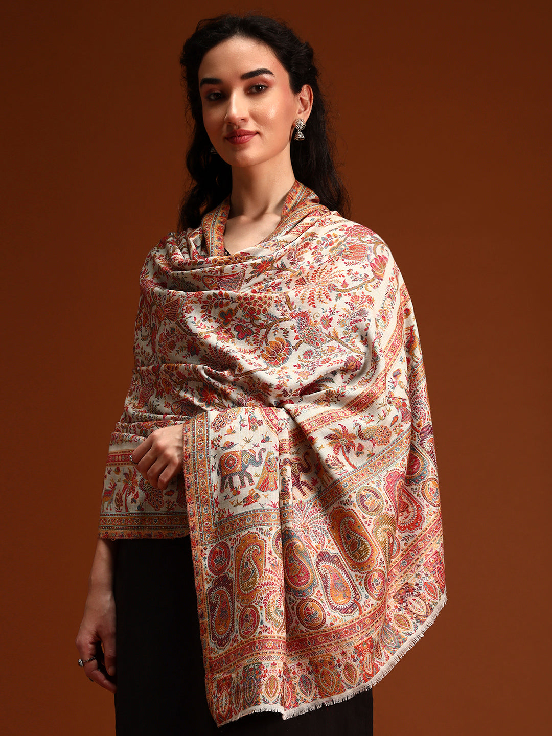 Pashmoda Women Orchard Kaani Wool Blend Kashmiri Shawl, Stole, Scarf | Luxury Pashmina Jamawar Soft Warm Evening Wrap (Size 40X80 inches )