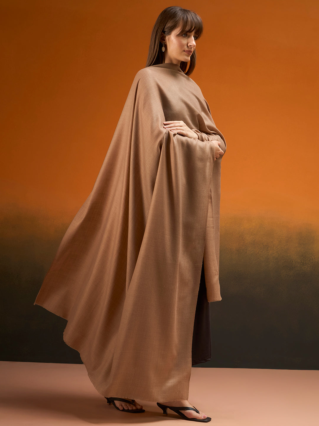 Women Verdant Grace Fine Wool Blend Solid Melange Shawl
