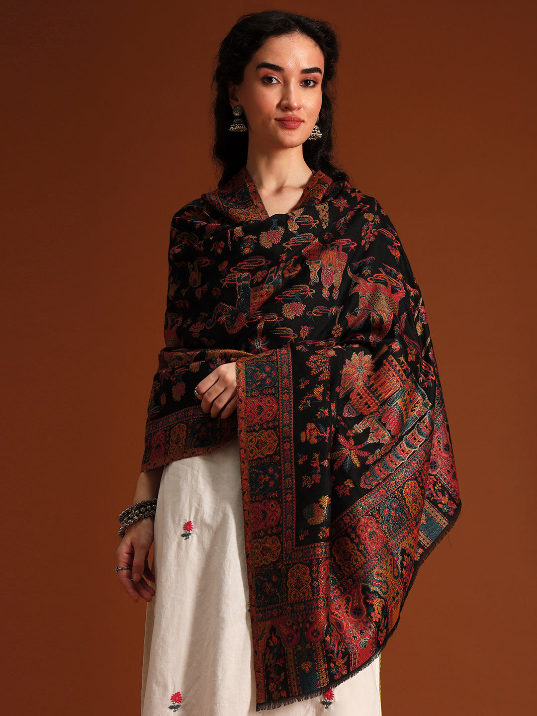 Pashmoda Women Gulrukh Zari Reversible Kaani Fine Wool Shawl, Shawl, Scarf, Heritage Kashmiri Pashmina Stole, Evening Wrap (Size 40X80 inches)