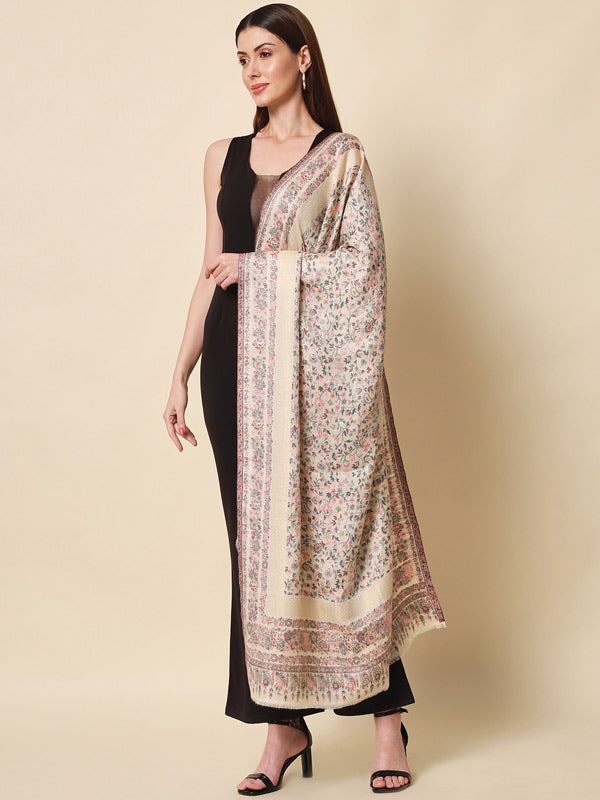 Women's Kaani Wool Blend Kashmiri Mughal Garden Stole (Size 71X203 CM)