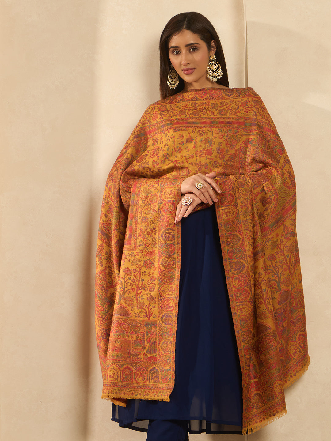 Pashmoda Women Shahi Manzar Kaani Wool Blend Kashmiri Shawl, Stole, Scarf | Luxury Pashmina Jamawar Soft Warm Evening Wrap (Size 40X80 inches )