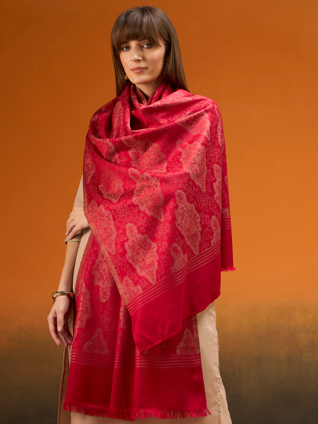 Pashmoda  Imperial Royal brocade Stole for Women, Wool Blend Pashmina Style Shawl Wrap, Traditional Kashmiri Jamawar Woven Design, Luxury Evening & Festive Scarf (28 x 80 Inches)