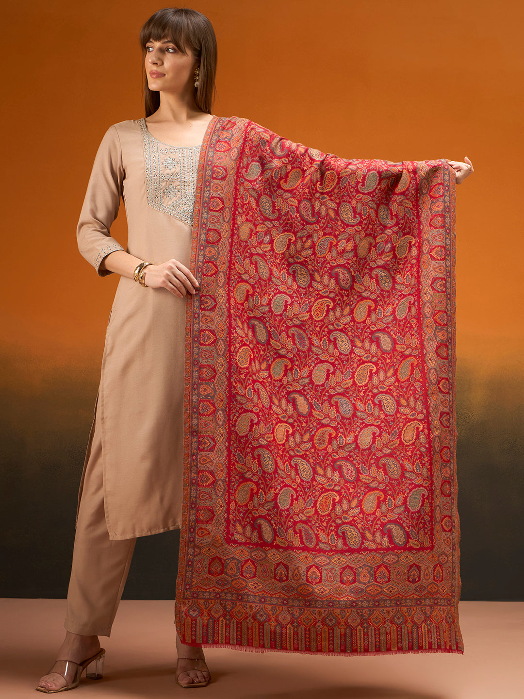Pashmoda  Imperial Gulzar kaani stole Stole for Women, Wool Blend Pashmina Style Shawl Wrap, Traditional Kashmiri Jamawar Woven Design, Luxury Evening & Festive Scarf (28 x 80 Inches)