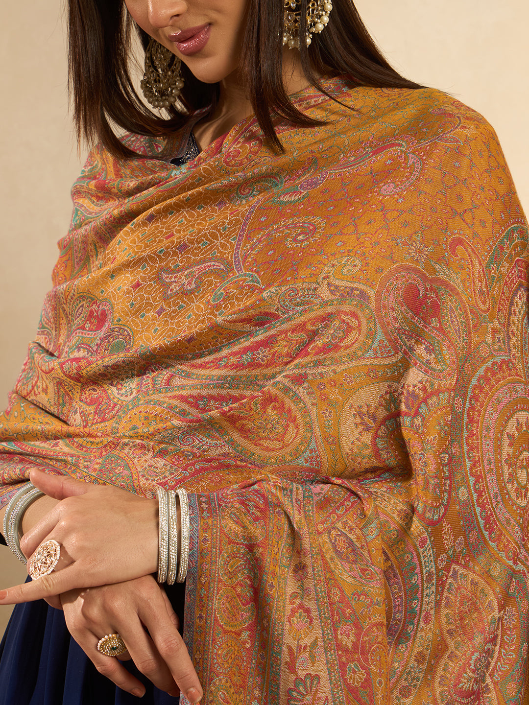 Pashmoda Women  Grand Paisley Kaani Wool Blend Kashmiri Shawl, Stole, Scarf | Luxury Pashmina Jamawar Soft Warm Evening Wrap (Size 40X80 inches )