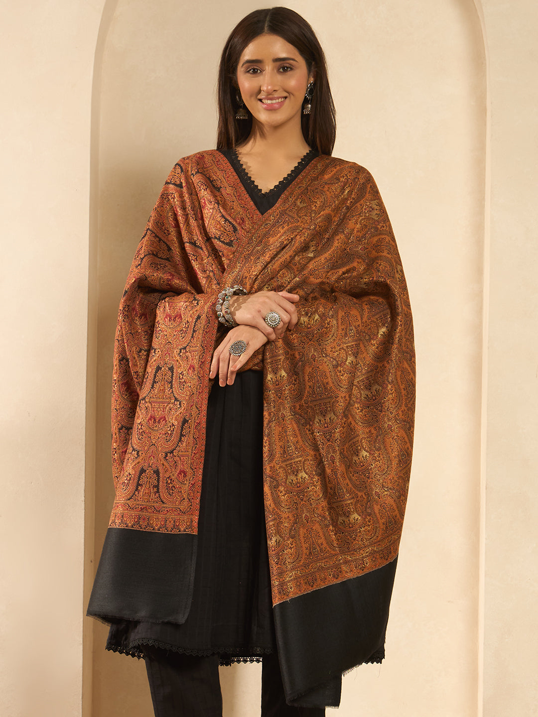 Pashmoda Women Gulnaar Royale Zari Reversible Kaani Fine Wool Shawl, Shawl, Scarf, Heritage Kashmiri Pashmina Stole, Evening Wrap (Size 40X80 inches)