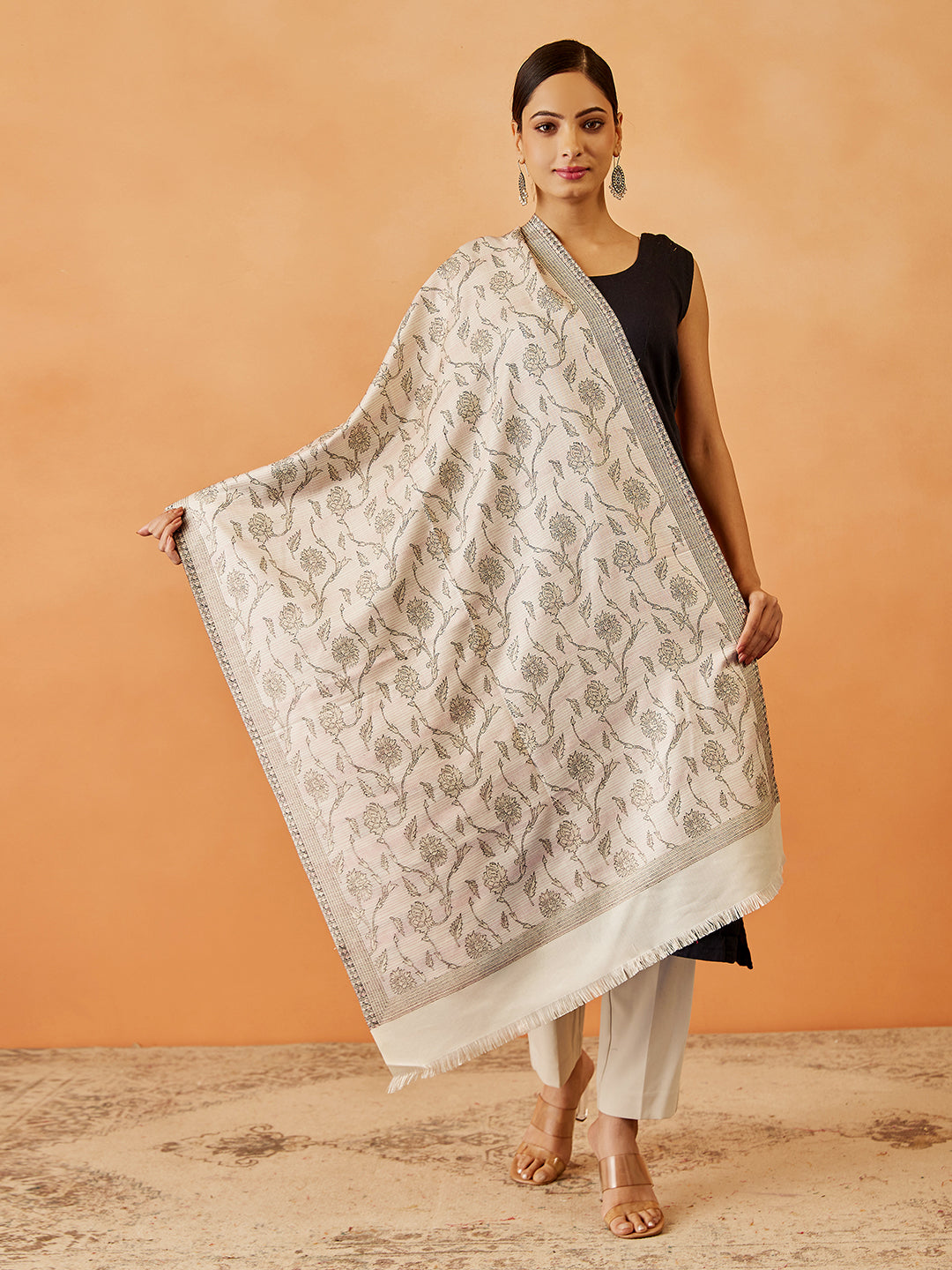 Women Gul-e-Mohabbat Kaani Wool Blend Stole (Size : 71X203 CM)