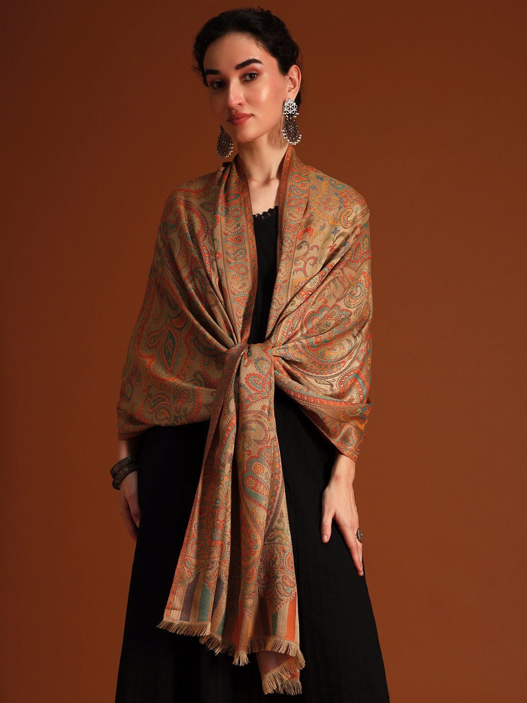 Pashmoda Imperial Ambi Kaani Stole for Women, Wool Blend Pashmina Style Shawl Wrap, Traditional Kashmiri Jamawar Woven Design, Luxury Evening & Festive Scarf (28 x 80 Inches)