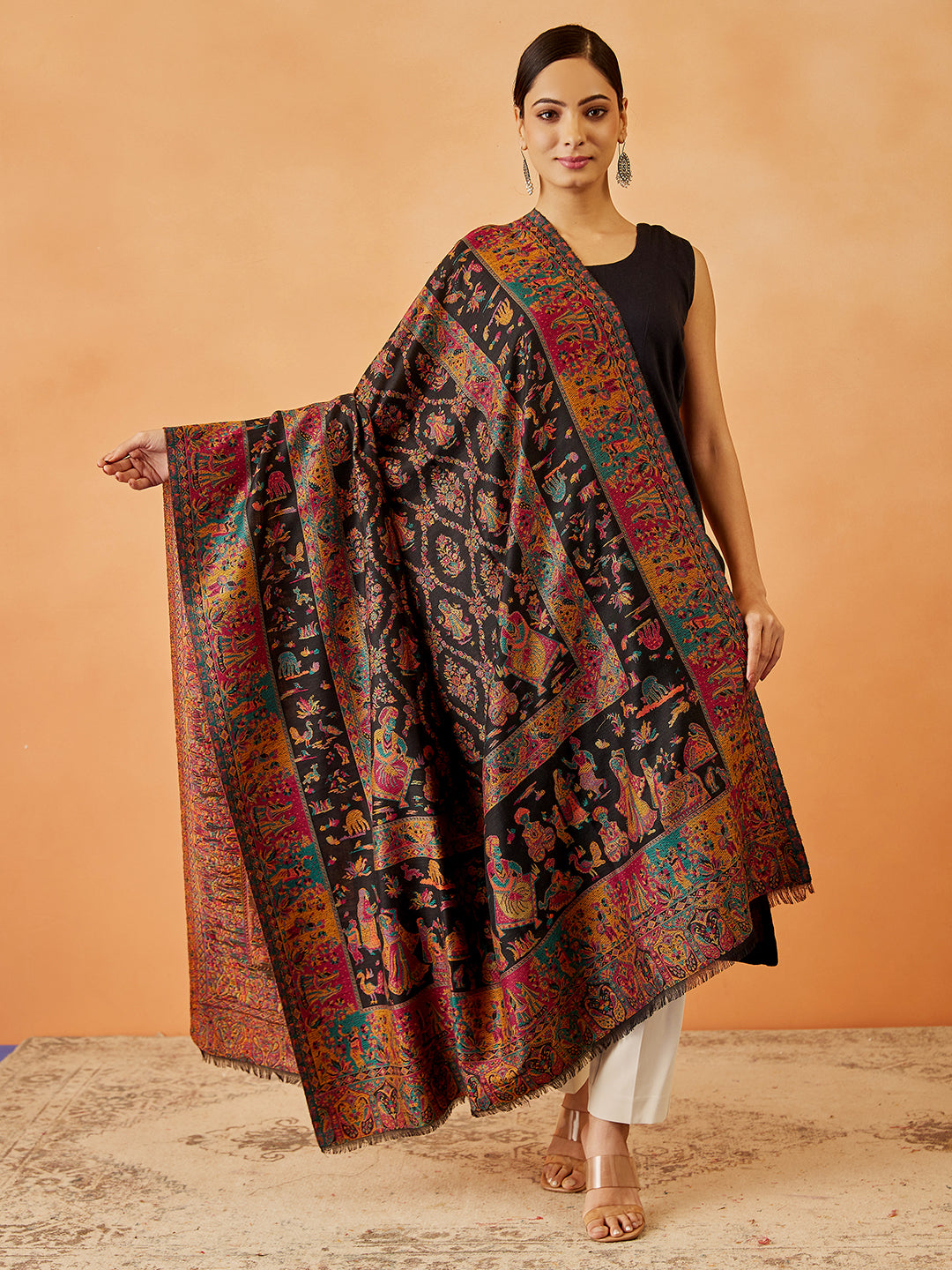 Women Gulbahar Kaani Wool Blend Kashmiri Shawl (Size: 101X203 CM)