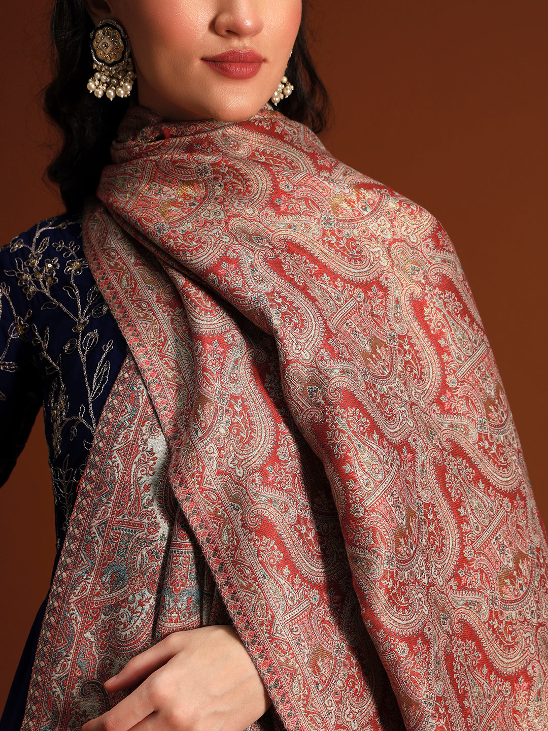 Pashmoda Women Gulnaar Royale Zari Reversible Kaani Fine Wool Shawl, Shawl, Scarf, Heritage Kashmiri Pashmina Stole, Evening Wrap (Size 40X80 inches)