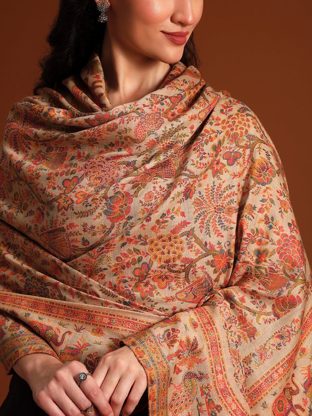 Pashmoda Women Orchard Kaani Wool Blend Kashmiri Shawl, Stole, Scarf | Luxury Pashmina Jamawar Soft Warm Evening Wrap (Size 40X80 inches )