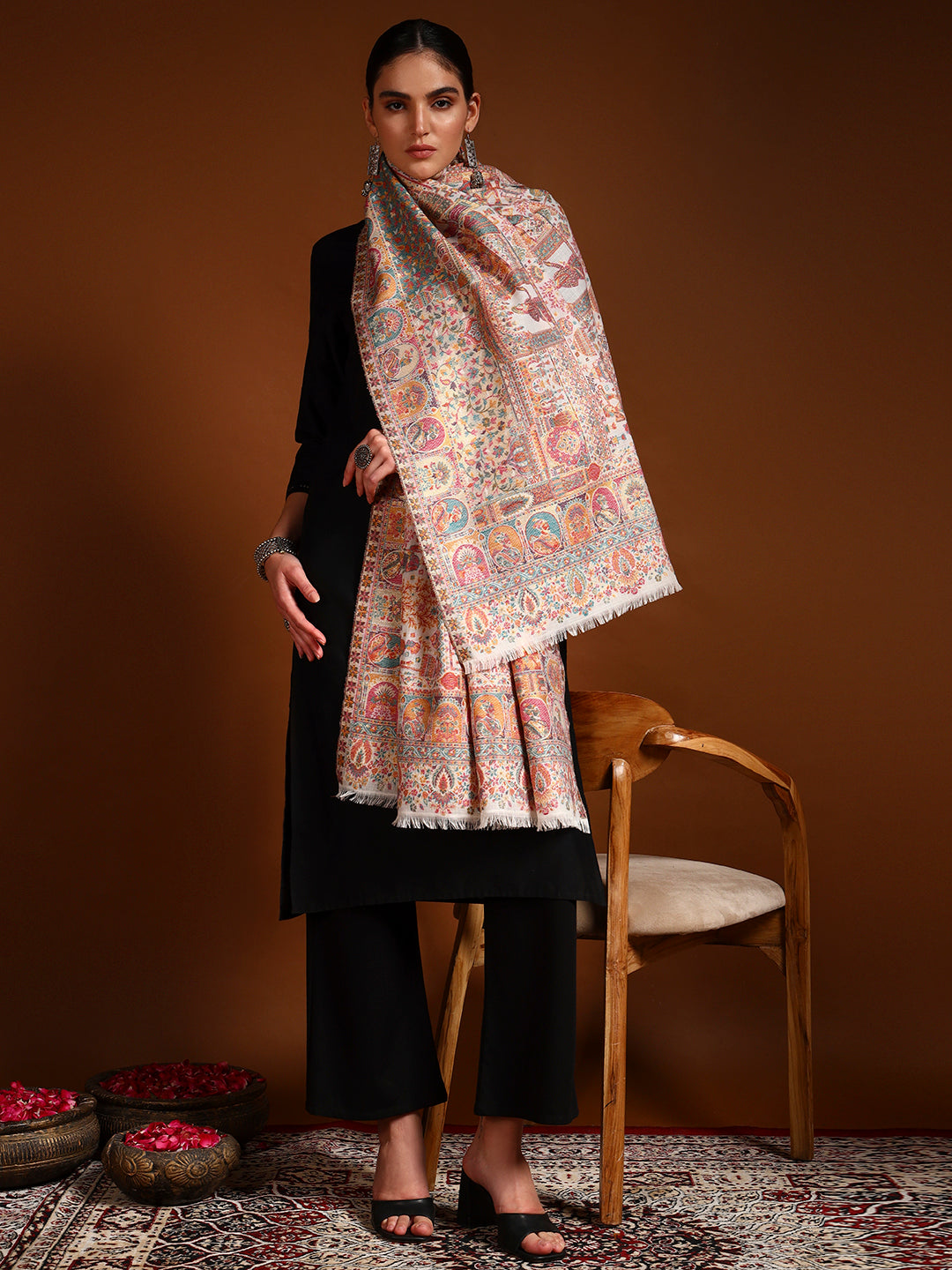 Pashmoda Women Zewar Zari Kaani Fine Wool Shawl (Size: 101X203 CM)