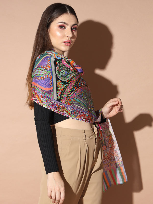 Women's Multicoloured Printed Stole (Size : 71X203 CM)