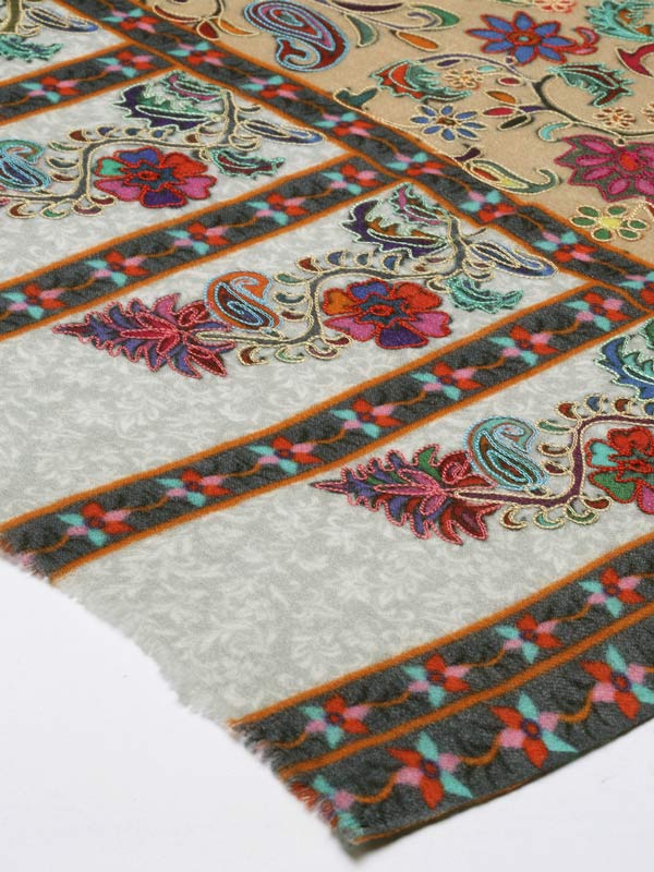 Women's Pure Wool Fabric Kalamkari Embroidered Shawl (Size: 101 X 203 Cms)