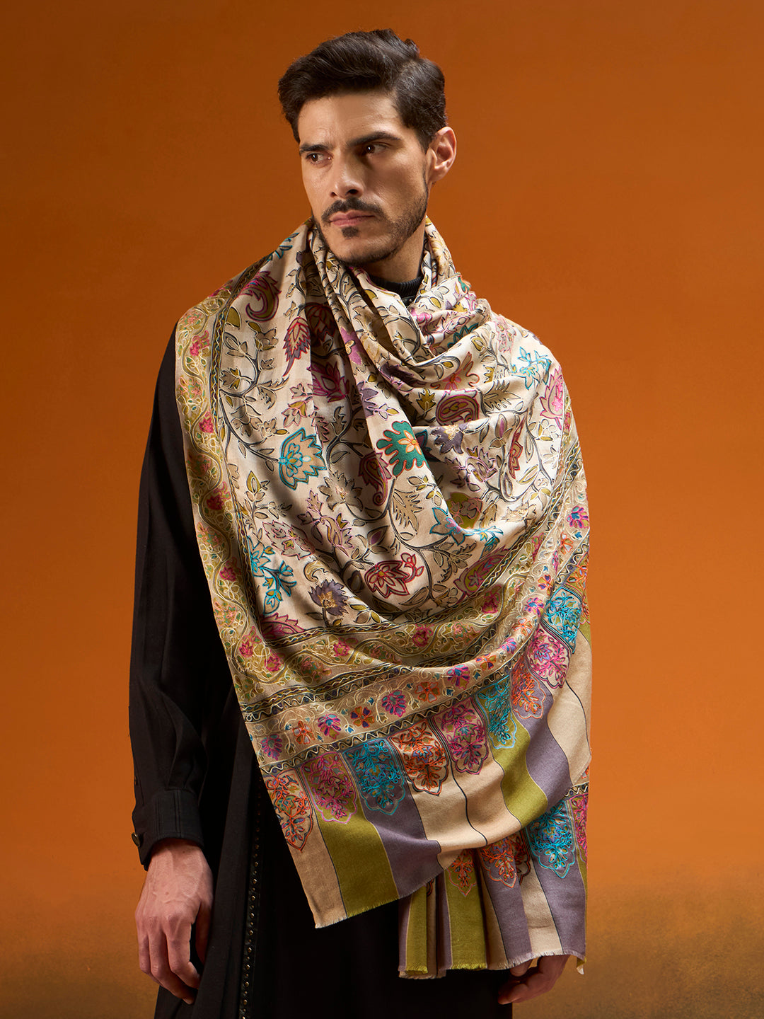 Men Nazakat Fine Wool Kalamkari Embroidered Shawl