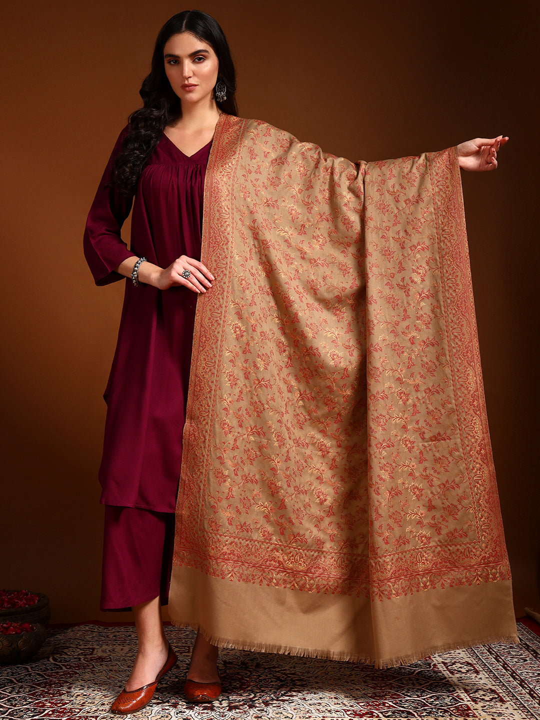 Pashmoda Women Nazrana Kashmiri Jamawar Woven Shawl (Size: 101X203 CM)