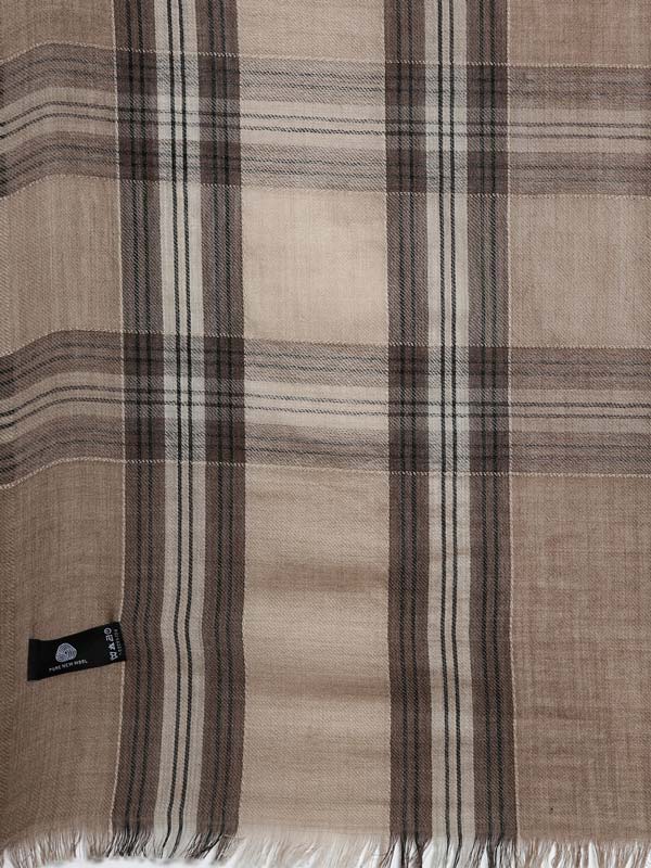 Men Pure Wool Checkered Stole (Size: 71 X 203 CM, Beige Color)