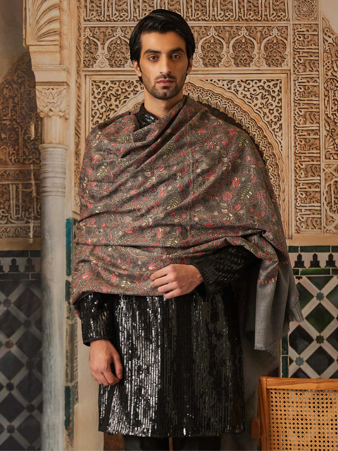 Pashmoda Men 100% Pure Wool Fabric Sozni Embroidered Shawl (Size: 101x203 Cm)