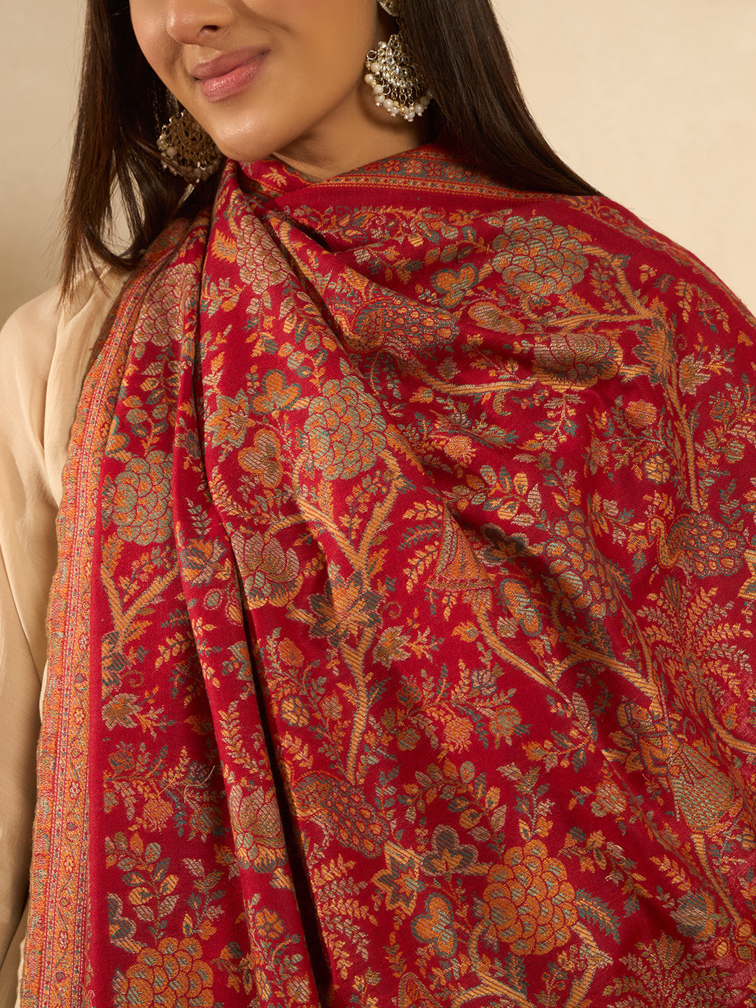 Pashmoda Women Orchard Kaani Wool Blend Kashmiri Shawl, Stole, Scarf | Luxury Pashmina Jamawar Soft Warm Evening Wrap (Size 40X80 inches )