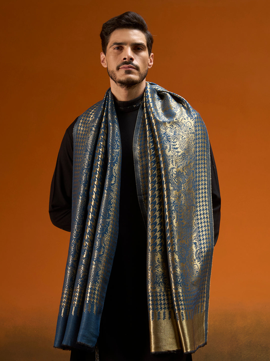 Men Obsidian Gold Reversible Zari Stole