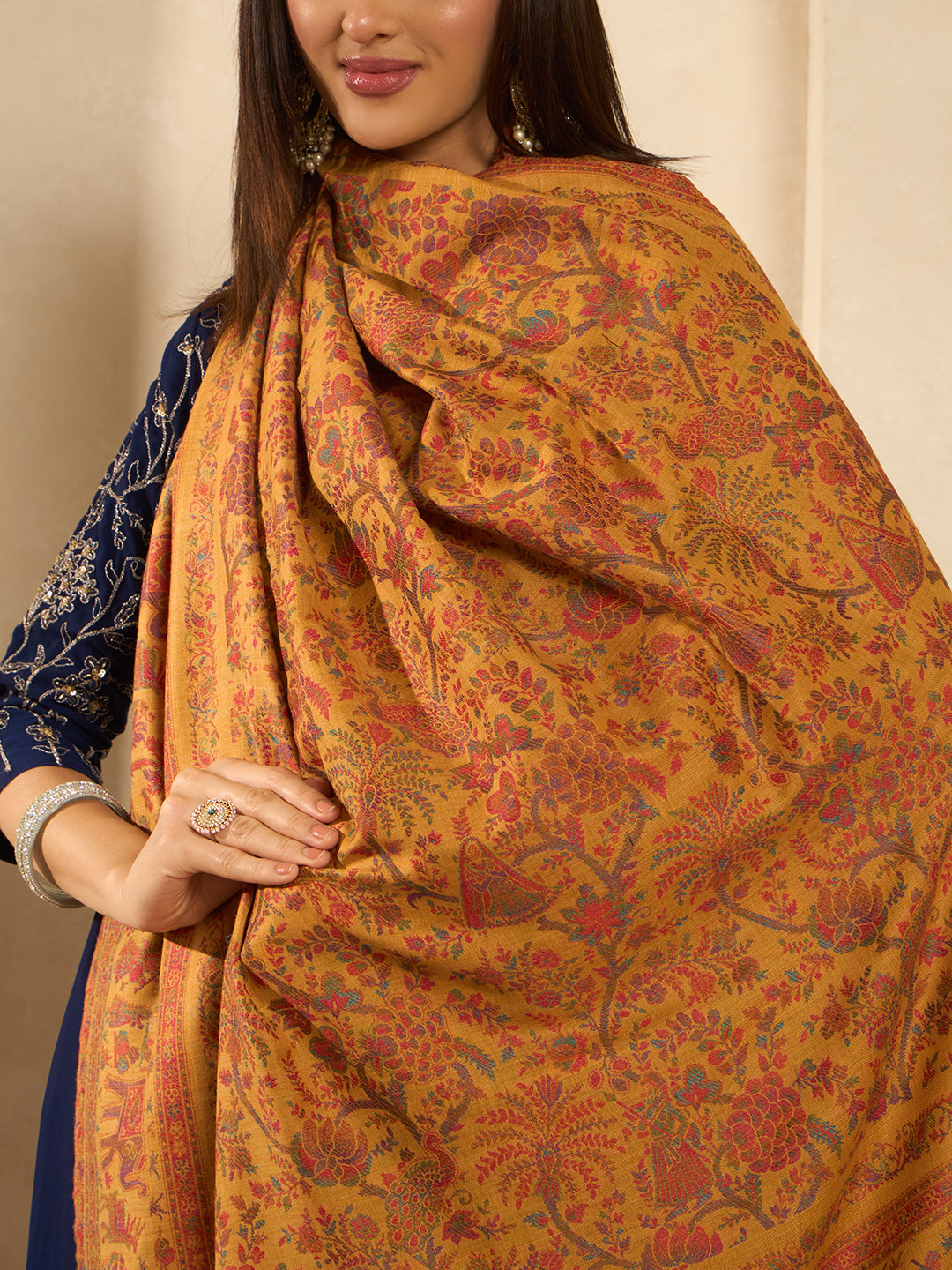 Pashmoda Women Orchard Kaani Wool Blend Kashmiri Shawl, Stole, Scarf | Luxury Pashmina Jamawar Soft Warm Evening Wrap (Size 40X80 inches )