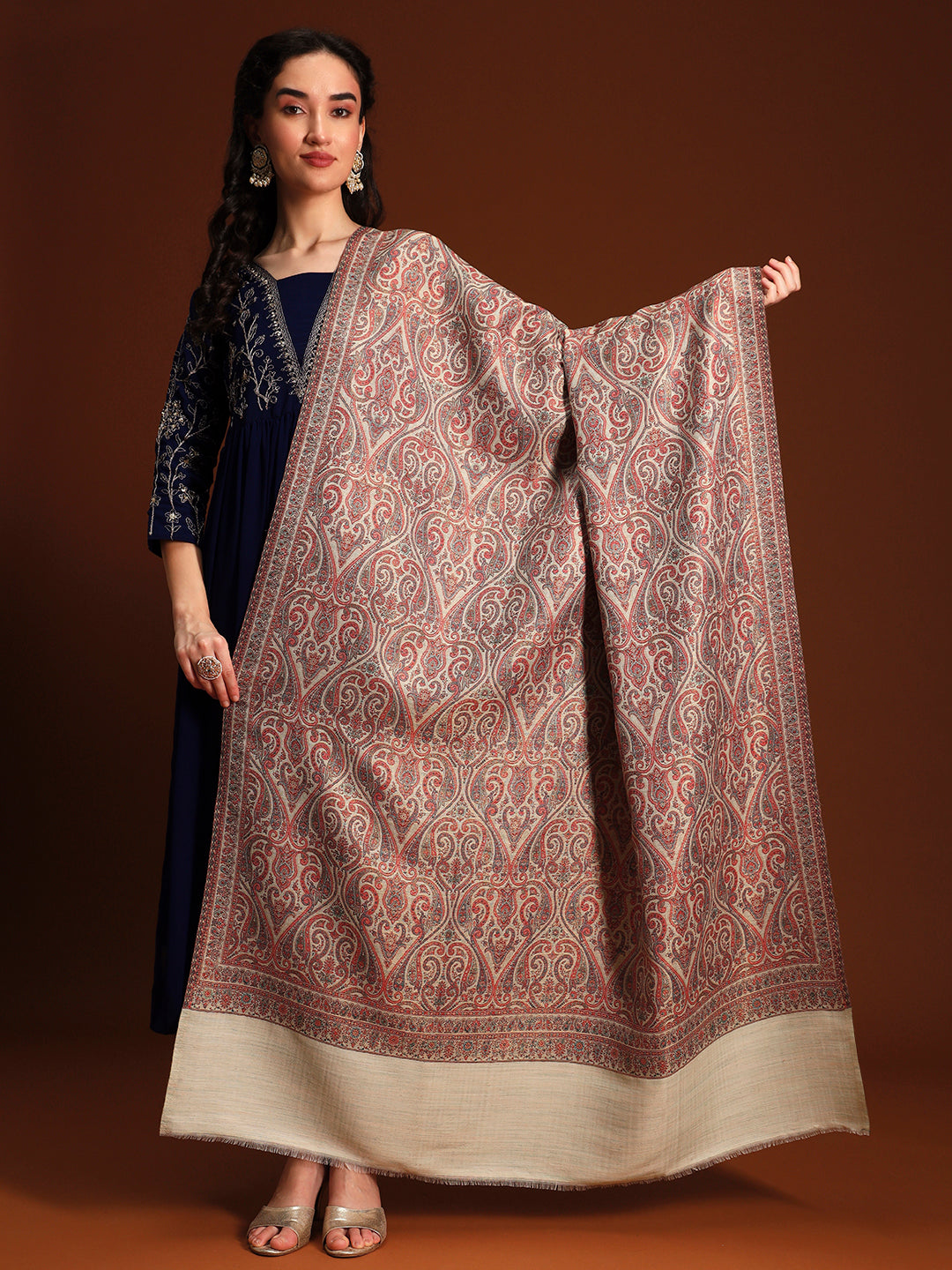 Pashmoda Women Regalis Zari Reversible Kaani Fine Wool Shawl, Shawl, Scarf, Heritage Kashmiri Pashmina Stole, Evening Wrap (Size 40X80 inches)