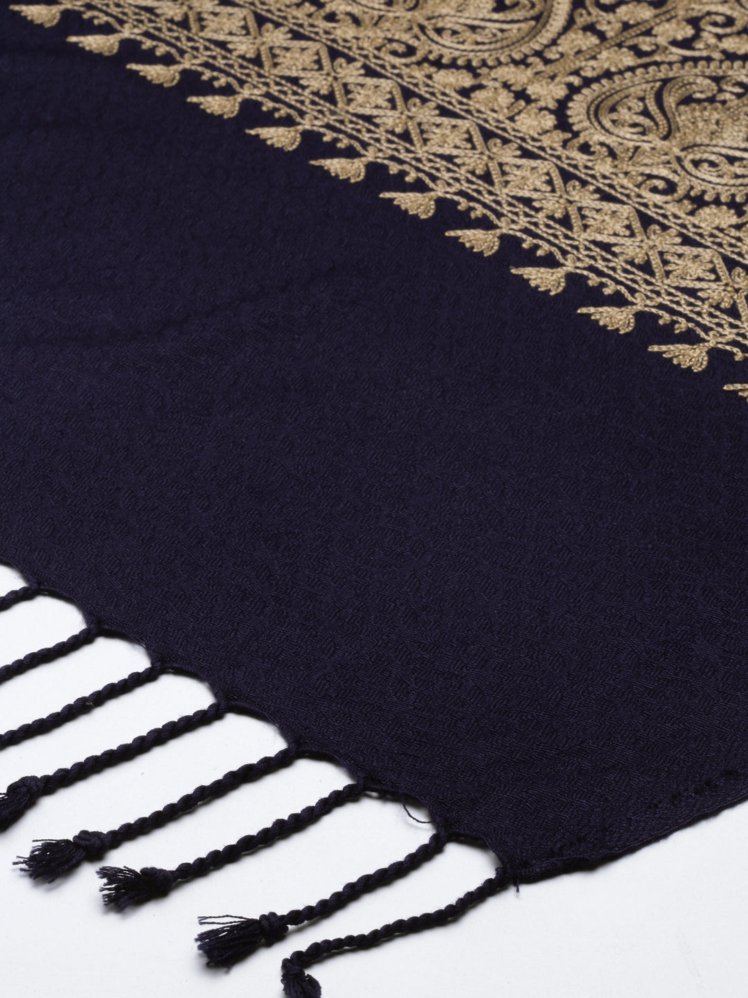 Men’s Kashmiri Embroidery Stole, Shawl, Authentic Kashmiri Luxury Pashmina Style Stole, Medium Size for Gents, Size 71X203 CM, Navyblue Color