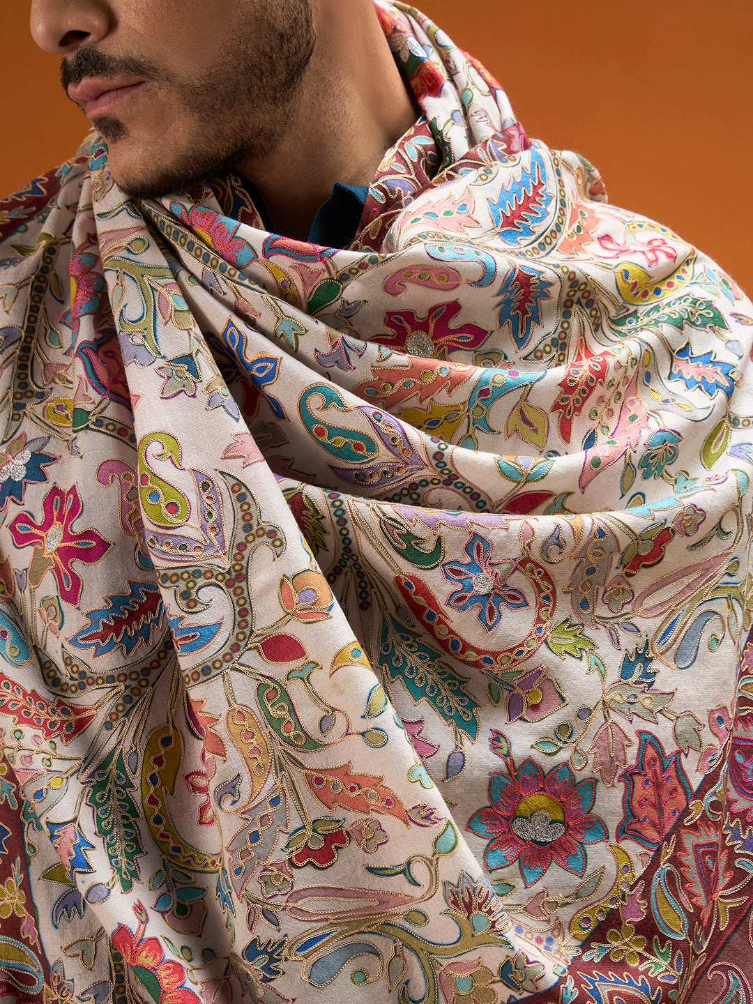 Men Nafees Naqsh Fine Wool Kalamkari Embroidered Shawl