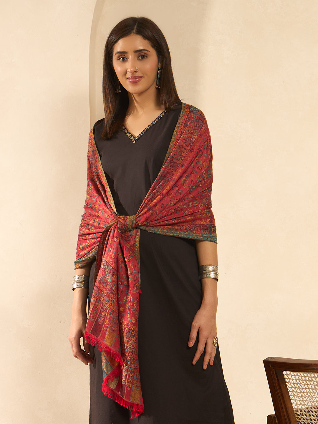 Pashmoda  Imperial Royal botanica Stole for Women, Wool Blend Pashmina Style Shawl Wrap, Traditional Kashmiri Jamawar Woven Design, Luxury Evening & Festive Scarf (28 x 80 Inches)