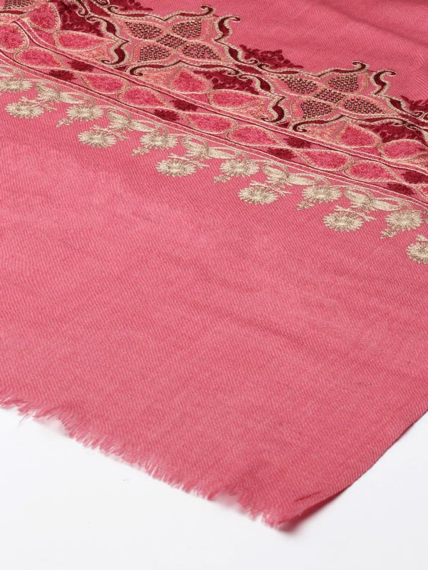 Women's Pure Wool Crystal Work Nalki Embroidered Stole (Size 71X203 CM)