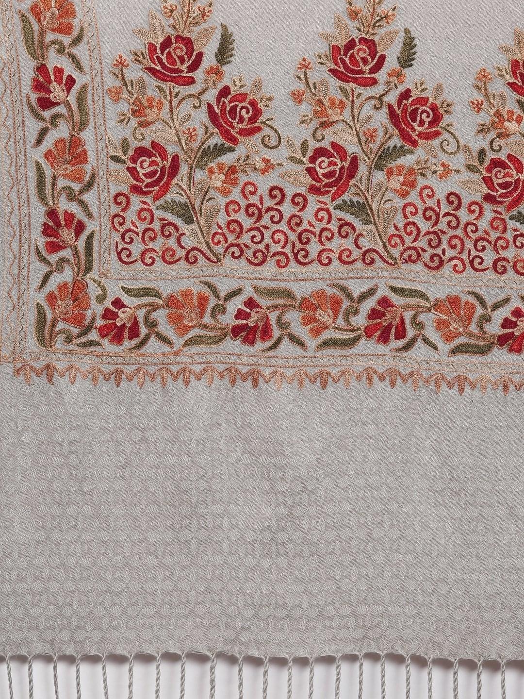 Women's Gul-e-mehar Aari Embroidered Kashmiri Stole (Size: 71x203 cm)