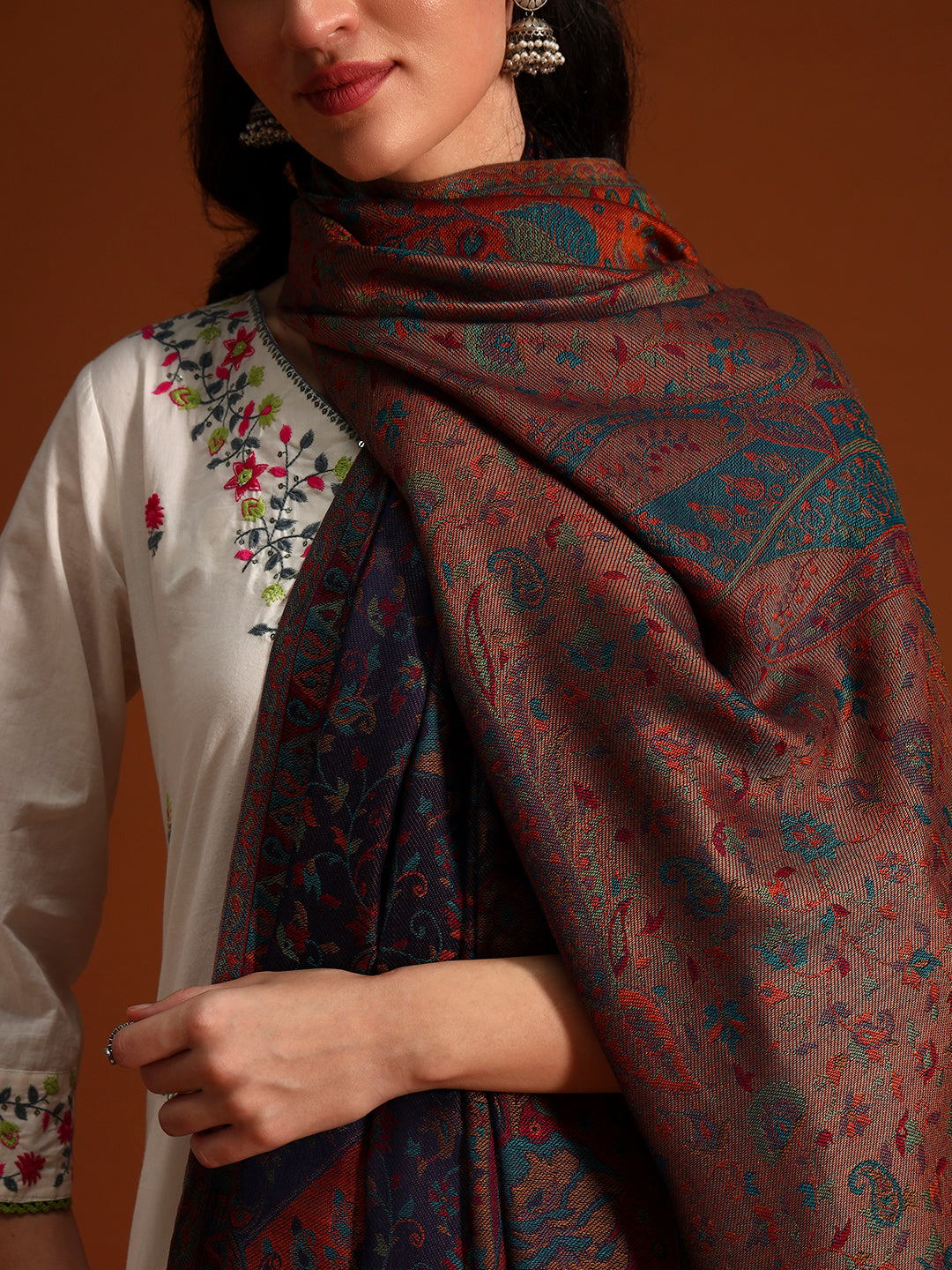 Pashmoda Women Floral Heritage Kaani Elegance Wool Blend Kashmiri Shawl, Stole, Scarf | Luxury Pashmina Jamawar Soft Warm Evening Wrap (Size 40X80 inches )