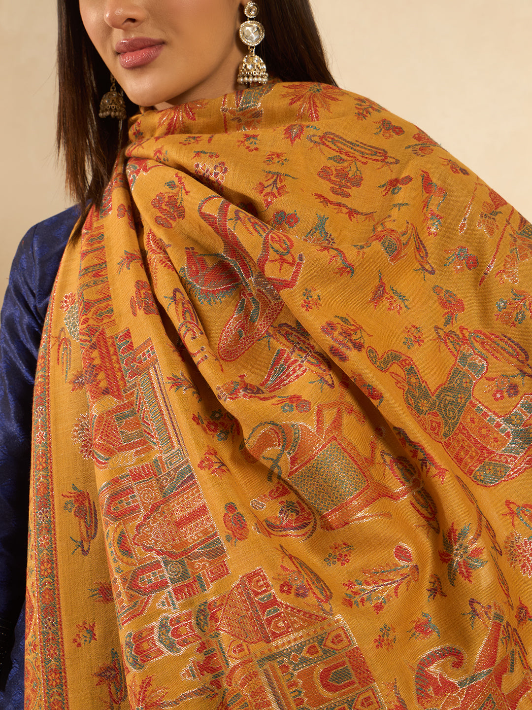 Pashmoda Women Gulrukh Zari Reversible Kaani Fine Wool Shawl, Shawl, Scarf, Heritage Kashmiri Pashmina Stole, Evening Wrap (Size 40X80 inches)