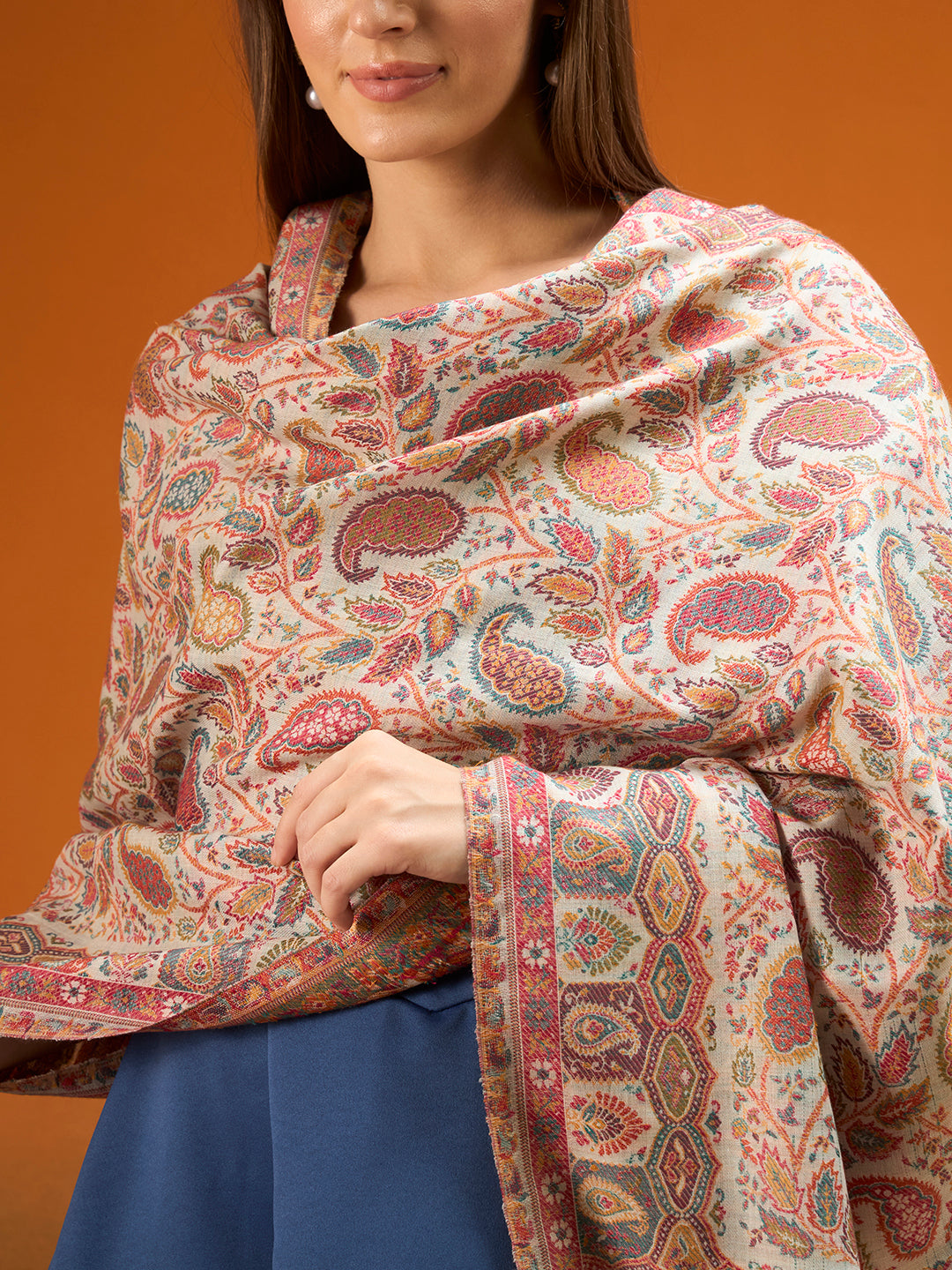 Pashmoda  Imperial Gulzar kaani stole Stole for Women, Wool Blend Pashmina Style Shawl Wrap, Traditional Kashmiri Jamawar Woven Design, Luxury Evening & Festive Scarf (28 x 80 Inches)