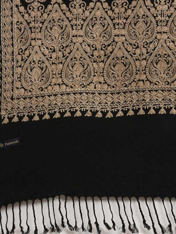 Men’s Kashmiri Embroidery Stole, Shawl, Authentic Kashmiri Luxury Pashmina Style  Stole, Medium Size for Gents, Size 71X203 CM, Black Color