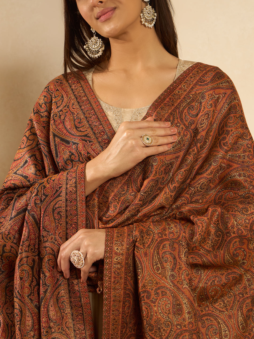 Pashmoda Women Regalis Zari Reversible Kaani Fine Wool Shawl, Shawl, Scarf, Heritage Kashmiri Pashmina Stole, Evening Wrap (Size 40X80 inches)