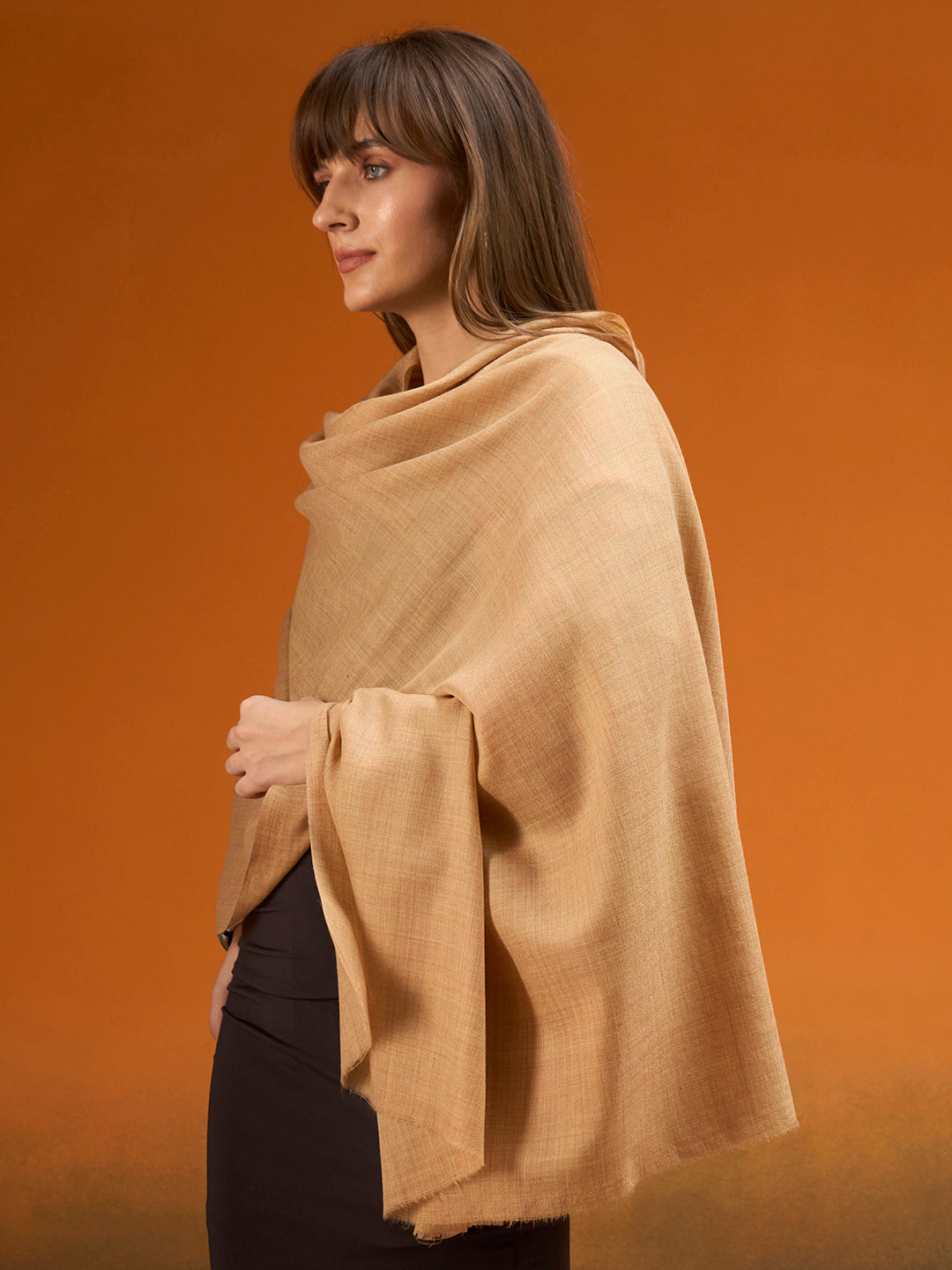 Women Verdant Grace Fine Wool Blend Solid Melange Shawl