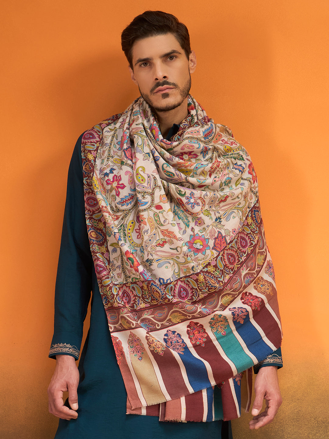 Men Nafees Naqsh Fine Wool Kalamkari Embroidered Shawl