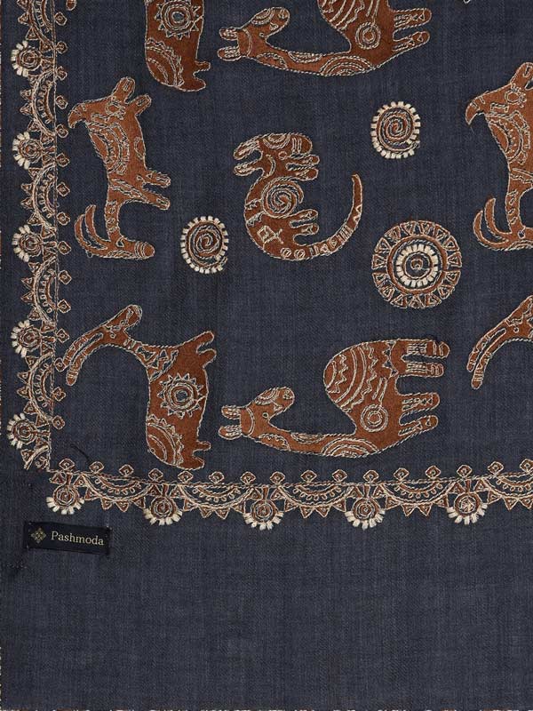 Women's Dastaar Pure Wool Sozni Hand Embroidered Stole (Size 71X203 CM)