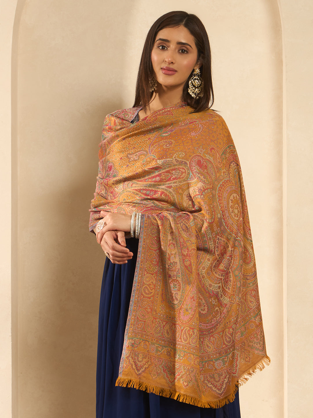 Pashmoda Women  Grand Paisley Kaani Wool Blend Kashmiri Shawl, Stole, Scarf | Luxury Pashmina Jamawar Soft Warm Evening Wrap (Size 40X80 inches )