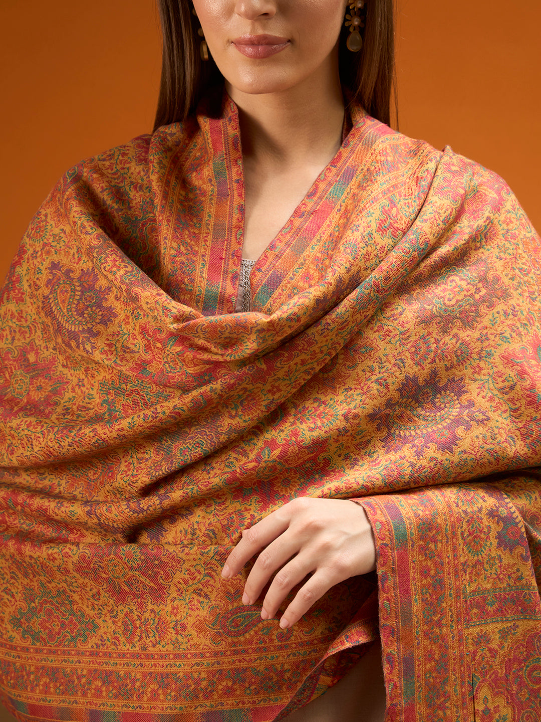 Pashmoda Imperial Shahkaar Gulistan kaani stole Stole for Women, Wool Blend Pashmina Style Shawl Wrap, Traditional Kashmiri Jamawar Woven Design, Luxury Evening & Festive Scarf (28 x 80 Inches)