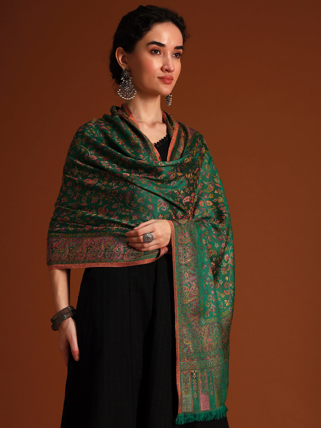 Pashmoda  Imperial Royal botanica Stole for Women, Wool Blend Pashmina Style Shawl Wrap, Traditional Kashmiri Jamawar Woven Design, Luxury Evening & Festive Scarf (28 x 80 Inches)
