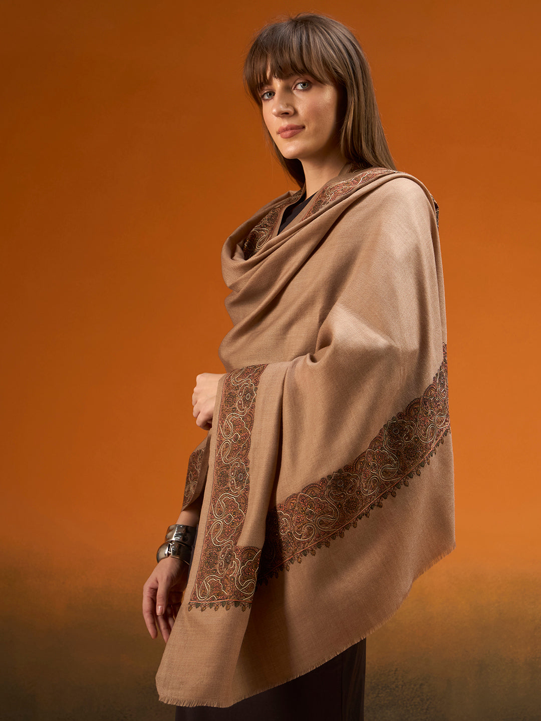 Women Nafeesah Fine Wool Sozni Hand Embroidered Shawl