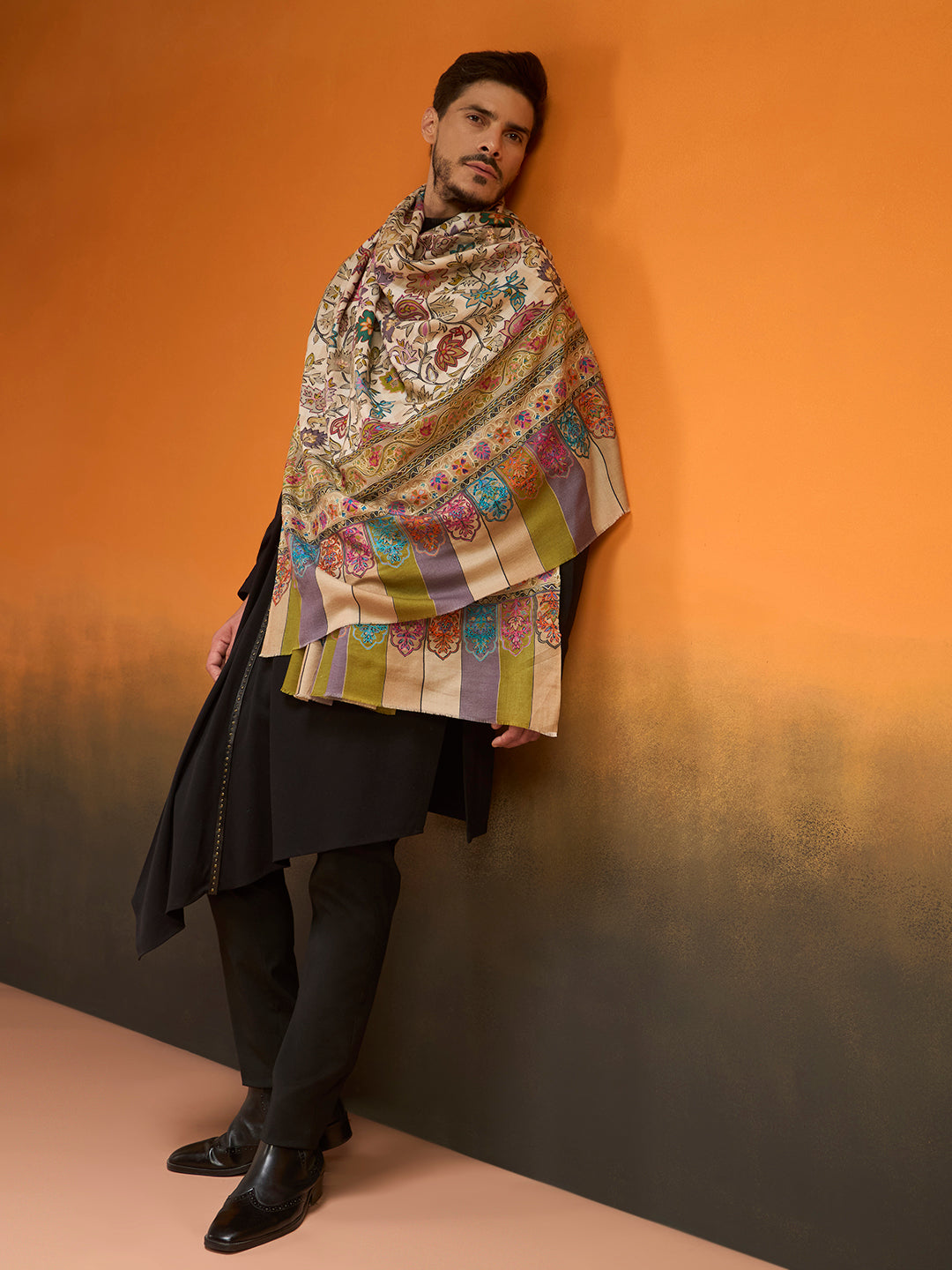 Men Nazakat Fine Wool Kalamkari Embroidered Shawl