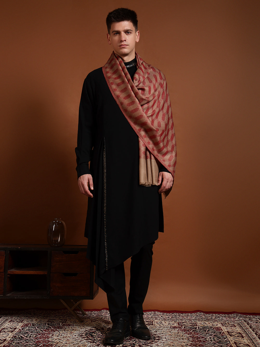 Men Kavya Ikat 100% Pure Wool Checkered Stole
