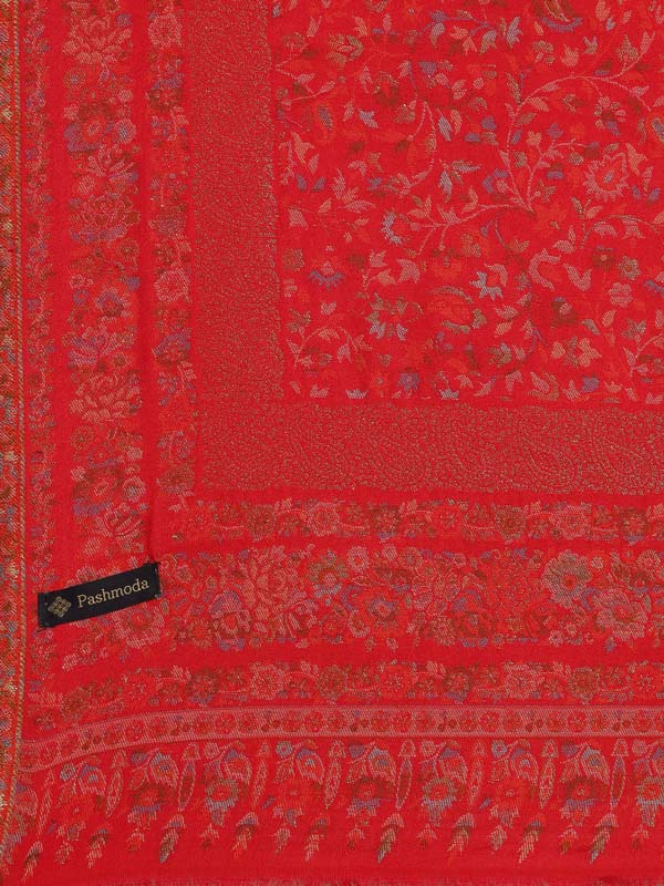 Men Kaani Stole with Zari Weave, Authentic Kashmiri Luxury Pashmina Style Stole, Size 72X208 CM, Red Color