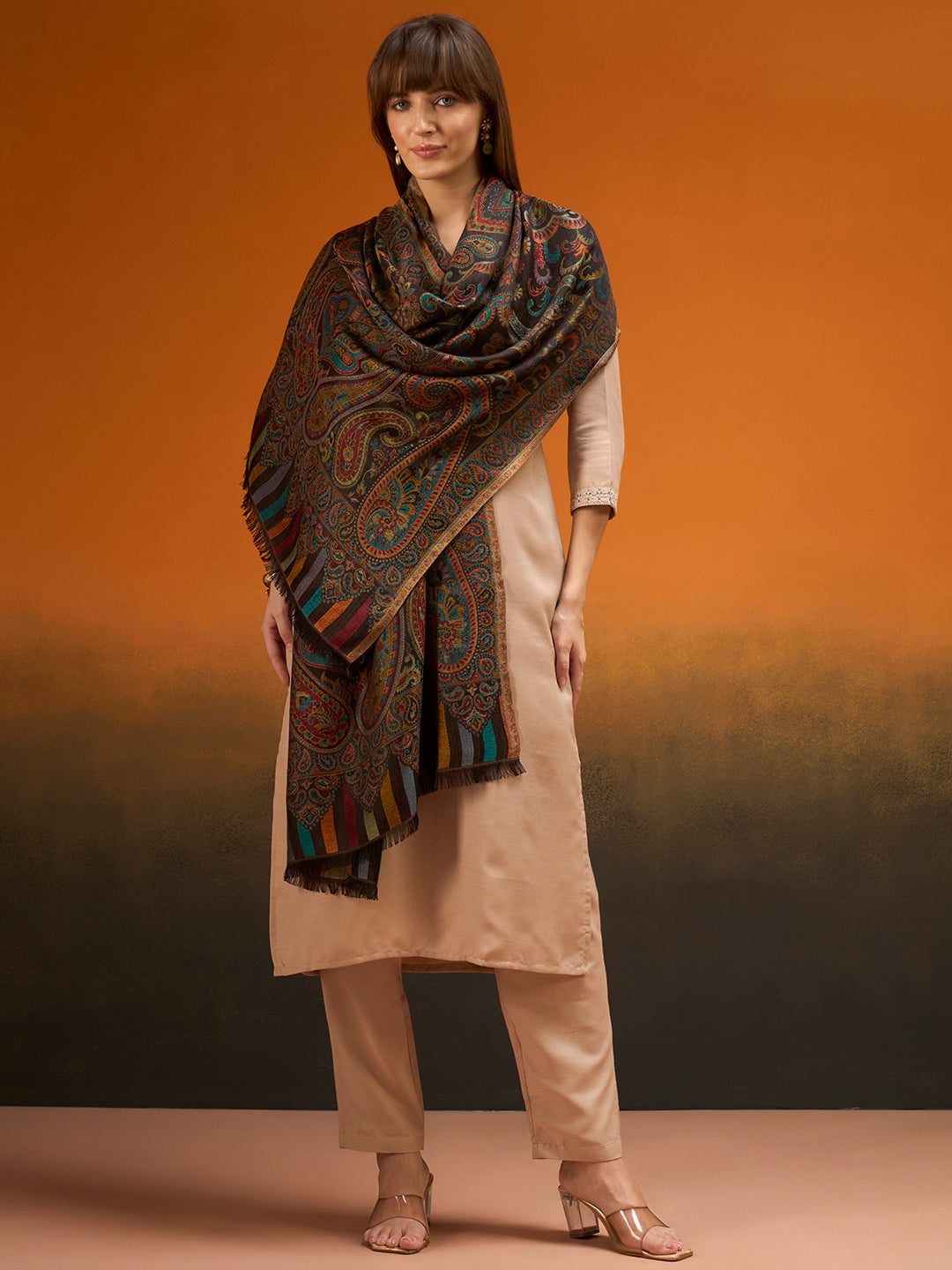 Pashmoda  Imperial Ambi Kaani Stole for Women, Wool Blend Pashmina Style Shawl Wrap, Traditional Kashmiri Jamawar Woven Design, Luxury Evening & Festive Scarf (28 x 80 Inches)